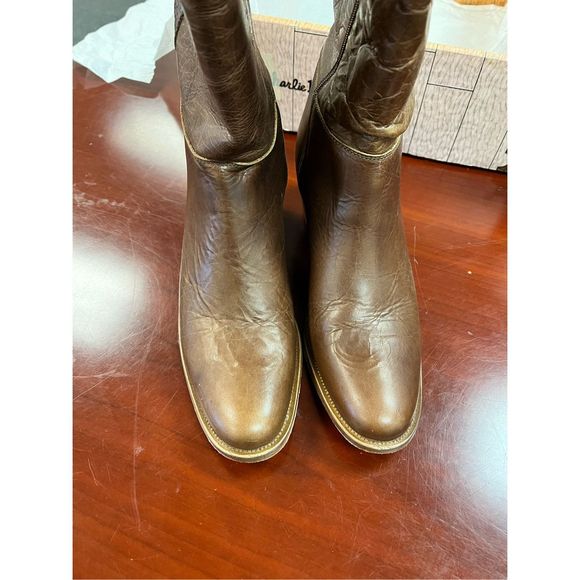 Charlie 1 Horse by Luccese Brown Leather Heart Cut Out 11” Calf Sidev Zip Boots - Picture 2 of 11